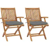 Syfax Gartenstühle 2 Stk. mit Grauen Kissen Massivholz Teak
