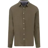 FYNCH-HATTON Leinenhemd , Herren, Gr. 3XL, N-Gr, braun (schwarz khaki), Web, Obermaterial: 100% Leinen, unifarben, regular fit normal, Manschette, Hemden Leinenhemd, mit Logo Stickerei