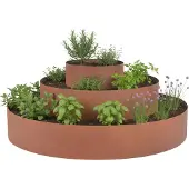 Relaxdays Kräuterspirale, 3-teilig, Ø 40/80/120 cm, Höhe: 20 cm, Rost, Stahl, Kräuterpyramide Garten, Kräuterbeet, braun