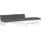 Syfax 4-tlg. Garten-Lounge-Set mit Kissen Weiß Massivholz