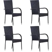 Syfax Stapelbare Gartenstühle 4 Stk. Poly Rattan Schwarz