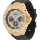 GUESS Quarzuhr "EMPIRE", gold (schwarz, champagnerfarben, champagnerfarben), Armbanduhren, Herren, goldfarben, Quarzuhr, Armbanduhr, Herrenuhr, Silikonarmband, analog, Wochentag, Tag