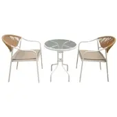 Happy Home 3tlg. Bistro Set HGE51-BEI helles Rattan mit Sitzkissen in Beige
