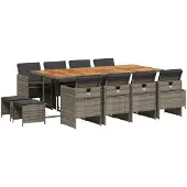 Syfax 13-tlg. Garten-Essgruppe mit Kissen Grau Poly Rattan