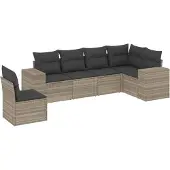 Syfax 6-tlg. Garten-Sofagarnitur mit Kissen Hellgrau Poly Rattan