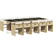 Syfax 11-tlg. Garten-Essgruppe mit Kissen Beige Poly Rattan