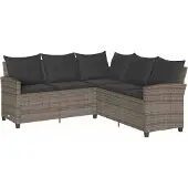 Syfax L-förmiges Couchsofa mit Kissen Graues Polyrattan