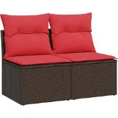 Syfax 2-tlg. Garten-Sofagarnitur mit Kissen Braun Poly Rattan Akazie