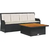 Syfax 3-tlg. Garten-Sofagarnitur mit Kissen Schwarz Poly Rattan