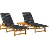 Syfax Sonnenliegen 2 Stk. mit Tisch Schwarz Massivholz Akazie