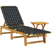 Syfax Sonnenliege mit Tisch Schwarz Massivholz Akazie und Stoff