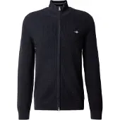 Gant für Herren. 8030293 Strickjacke aus Baumwolle mit Reißverschluss und Struktur in Schwarz (L), Lässig, Klassisch, Bio-Baumwolle