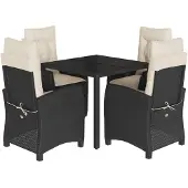 Syfax 5-tlg. Garten-Essgruppe mit Kissen Schwarz Poly Rattan