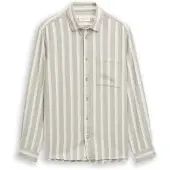 Tom Tailor Langarmhemd , Herren, Gr. M, N-Gr, beige (gree weiß big stripe), Web, Obermaterial: 100% Baumwolle, gestreift, regular fit normal, Manschette, Hemden Langarmhemd, mit Brust Tasche