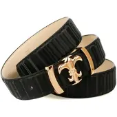 Anthoni Crown Ledergürtel , Damen, Gr. 105, schwarz, Rindsleder, gestreift, unifarben, festlich, Gürtel Ledergürtel, mit filigraner goldfarbener Koppel-Schließe