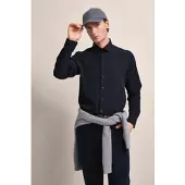 Bugatti Langarmhemd , Herren, Gr. S, Normalgrößen, blau (marine), 88% Polyester, 12% Elasthan, unifarben, normal, 2-Knopf-Manschette, Hemden Langarmhemd, mit Elasthananteil