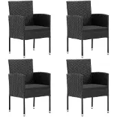 Syfax Gartenstühle mit Kissen in Schwarz 4 Stk. Schwarz Polyrattan