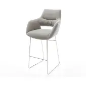 DELIFE Barstuhl Yago-Flex Strukturstoff Soft Grau Kufengestell Edelstahl Silberfarben Taschenfederkern