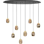 Highlight Hängelampe Golden Egg, amber/gold, Länge 100 cm, 8-flg. Glas