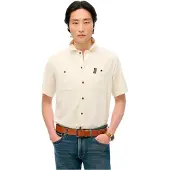 Superdry für Herren. M4010986A Merchant Store strukturiertes Kurzarmhemd in Off-White (XL), Weiß, Lässig, Baumwolle