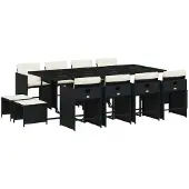 Syfax 13-tlg. Garten-Essgruppe mit Kissen Schwarz Poly Rattan