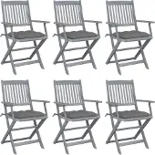 Syfax Klappbare Gartenstühle 6 Stk. mit Kissen Massivholz Akazie