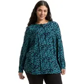 Tom Tailor Klassische Bluse PLUS, Damen, Gr. 48, blau (blau schwarz small leo print), Web, Obermaterial: 100% Viskose, regular fit normal, Blusen Klassische Bluse, mit Leo-Print
