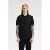 Fred perry für Herren. K2323 Kontrast-Poloshirt schwarz, gold (M), Lässig, Baumwolle, Kurzarm