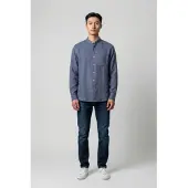 Woolrich für Herren. CFWOSI2034MRUT5284 Marineblaues Leinenhemd (M), Lässig, Klassisch, Langarm