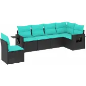 vidaXL 6-teiliges Gartensofa-Set mit Kissen, schwarzes Polyrattan