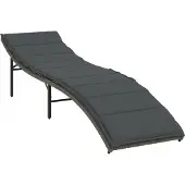 Syfax Sonnenliege mit Kissen Grau 55x199x50 cm Poly Rattan