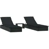Syfax Sonnenliegen 2 Stk. mit Tisch Schwarz Poly Rattan