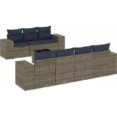 vidaXL 8-teiliges Gartensofa-Set mit Kissen, grau, Polyrattan