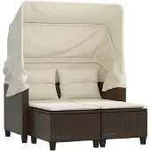 vidaXL Gartensofa 2-Sitzer mit Dach und Hockern Braun Poly Rattan