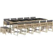 vidaXL 15-tlg. Garten-Essgruppe mit Kissen Beigemischung Poly Rattan
