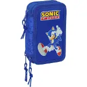 Sonic Gefülltes Dreifach-Federmäppchen 37 Teile, Blau