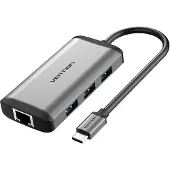 Vention CNCHB, Kabelgebunden, USB 3.2 Gen 1 (3.1 Gen 1) Type-C, 87 W, 10,100,1000 Mbit/s, Grau, 5 Gbit/s