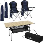 HAUKI Campingmöbel Set 3tlg., Klapptisch Beige mit 2 Campingstühlen Blau inkl. Tragetasche