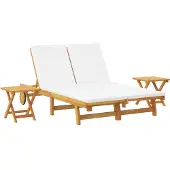 vidaXL Sonnenliege mit Kissen Cremeweiß Massivholz Akazie