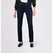 MAC Stretch-Jeans "Melanie", Damen, Gr. 40, Länge 32, blau (dunkelblau rinsed), Denim/Jeans, Obermaterial: 98% Baumwolle, 2% Elasthan, clean, figurbetont lang, Jeans Stretch-Jeans, Gerade geschnitten