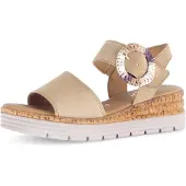 Gabor Keilsandalette "GENUA", Damen, Gr. 44, beige (sand), Ziegenveloursleder, unifarben, Schuhe Keilsandalette, Sommerschuh, Riemchensandale, Komfortschuh in Weite G (=weit)