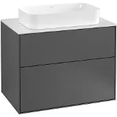 Villeroy & Boch Finion Waschtischunterschrank, 2 Auszüge, Waschbecken mittig, ohne Hahnloch, 800x603x501mm, Glass White Matt, F63100HG, Farbe: Midnight Blue Matt Lacquer