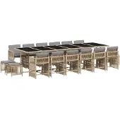 vidaXL 17-tlg. Garten-Essgruppe mit Kissen Beigemischung Poly Rattan