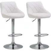 CLP 2er Set Barhocker Lazio Mit Kunstlederbezug I Höhenverstellbarer Und Drehbarer Hocker Mit Fußstütze In Chrom-Optik, Farbe: weiß