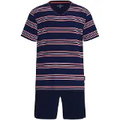 Götzburg Schlafanzug GÖTZBURG "Pyjama Shorty Klima Aktiv", Herren, Gr. XL, bunt (blau, rot), Obermaterial: 60% Baumwolle CO. 40% Polyester PES., Homewear-Sets Schlafanzug