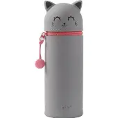 I-Total iTOTAL 2-in-1-Federmäppchen aus weichem Silikon – Graue Katze