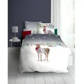 Kaeppel Bettwäsche "Weihnachtshirsch", weiß (grau), B/L: 135cm x 200cm, Feinbiber, B/L: 80cm x 80cm, 2 Stk., Feinbiber, Obermaterial: 100% Baumwolle, Bettwäsche, Bettwäsche