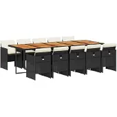 Syfax 11-tlg. Garten-Essgruppe mit Kissen Schwarz Poly Rattan
