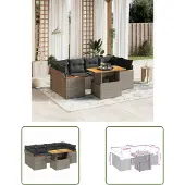 The Living Store 7-tlg. Garten-Sofagarnitur mit Kissen Grau Poly Rattan