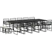 Syfax 15-tlg. Garten-Essgruppe mit Kissen Schwarz Poly Rattan